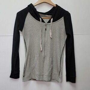Zenana Outfitters Zip Up Hoodie  Sz L Grey Black Waffle Knit Grunge Y2K Athletic